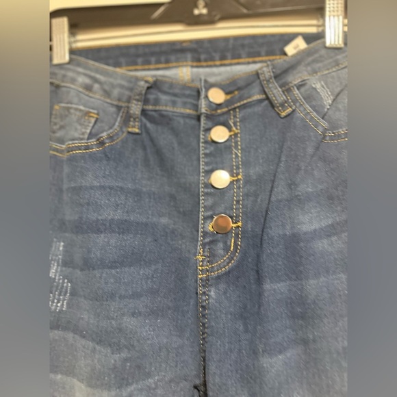 NWOT Women Sz: S Nova Blue Bell Bottom Flare Dark Wash Slightly Distressed Jeans - Picture 8 of 10